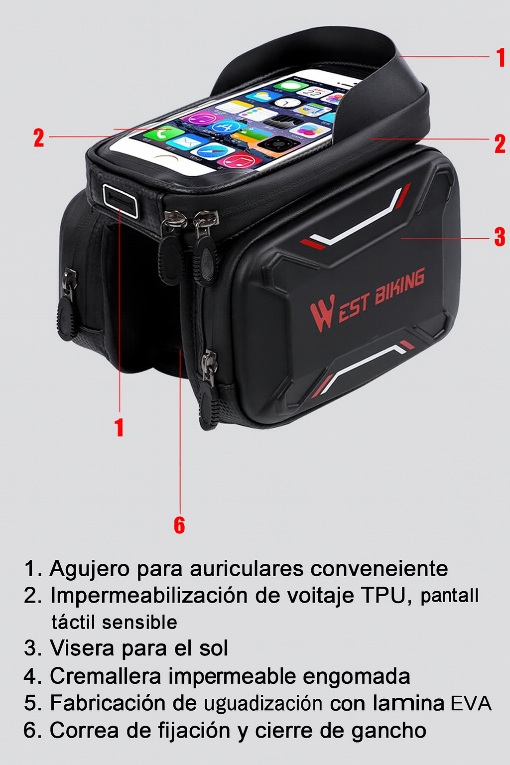 Bolsa delantera impermeable para bicicleta