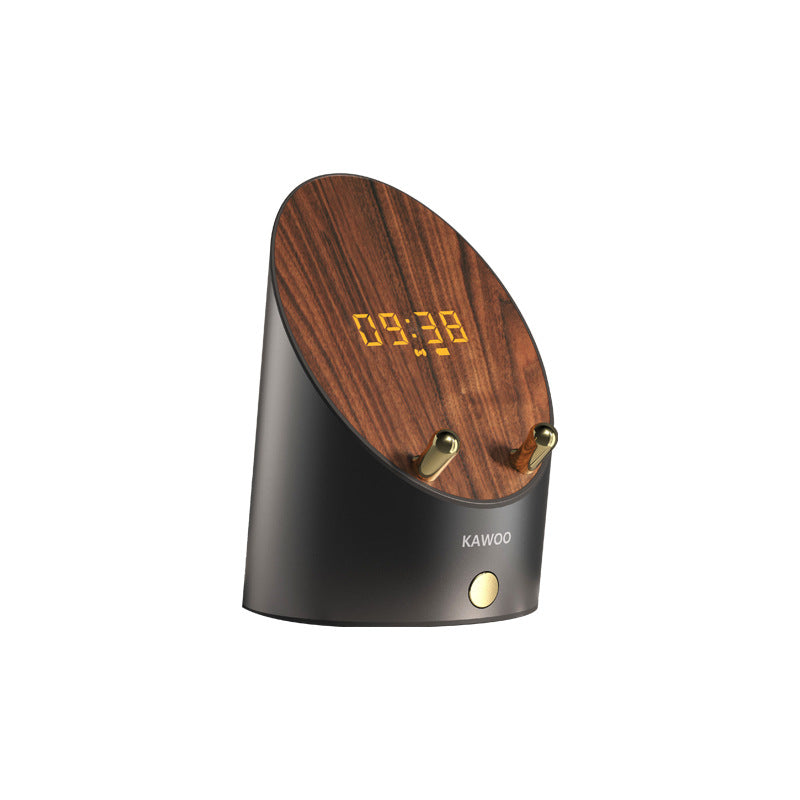 Altavoz de madera con inducción inteligente — Soporte para teléfono, portátil, mini altavoz de escritorio, reloj despertador inalámbrico y altavoz Bluetooth