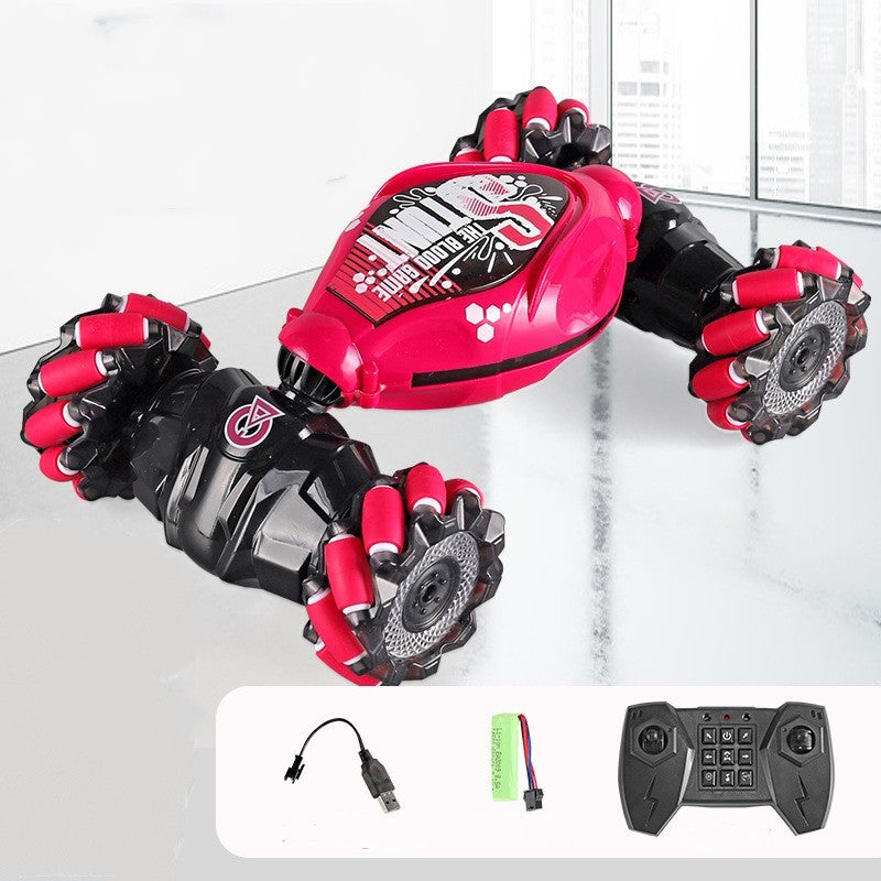 Coche transformable de juguete con control remoto RC, giro y detección por gestos.